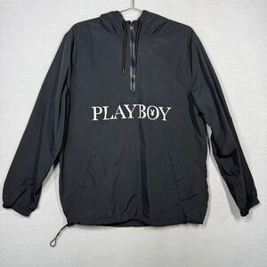 Playboy Pacsun Windbreaker Pullover Men M Black Bunny Logo Zip Cracked